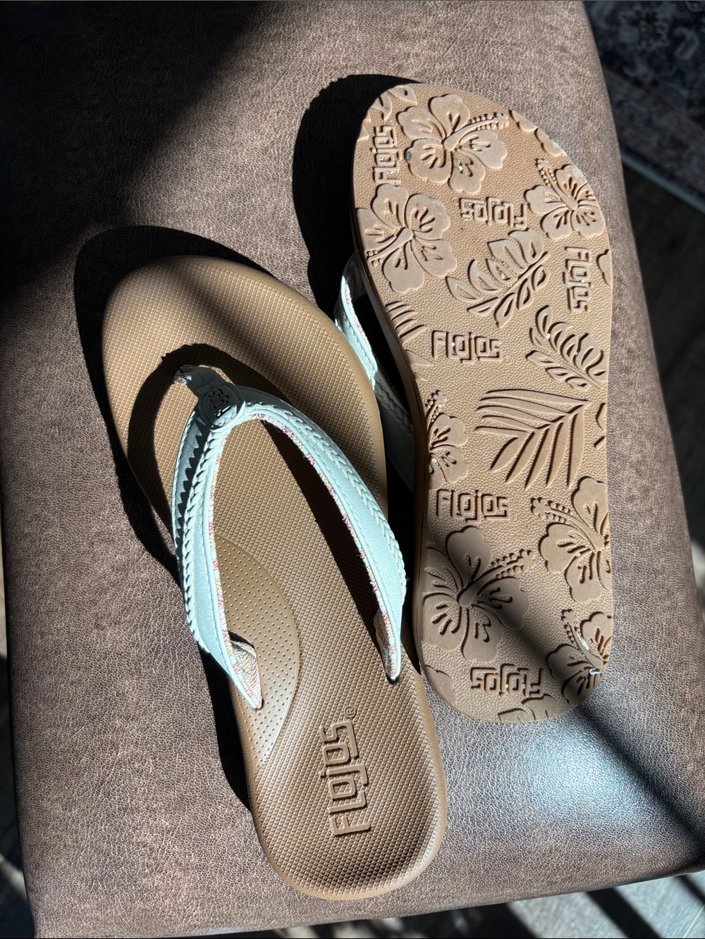 Flojos Women’s Light Blue Strap Tan Footbed Flip Flop Sandals